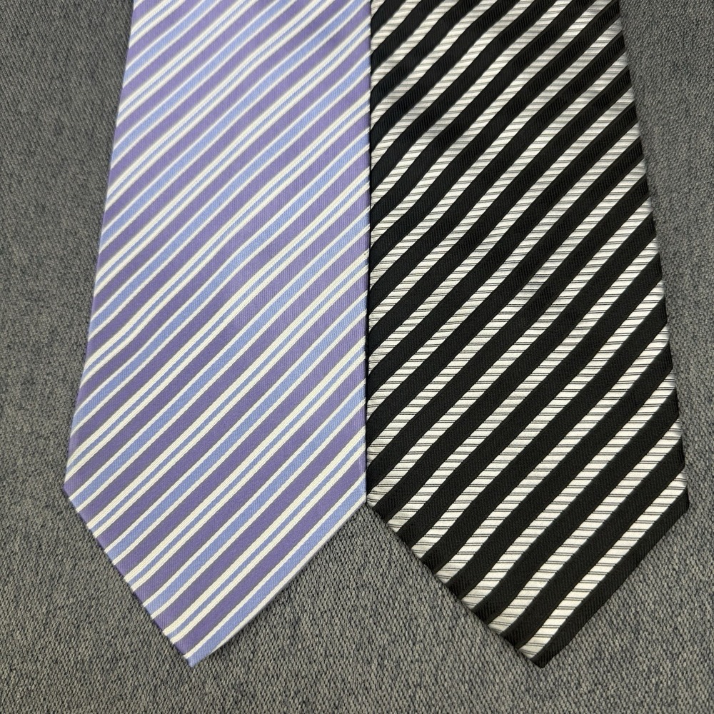 Venetto Collection Woven Ties Black White Purple Striped Necktie 4x59 2 Pack